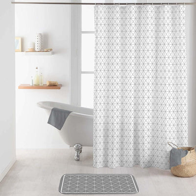 Zasłona prysznicowa KUBIA, 180 x 200 cm, biała ze wzorem geometrycznym