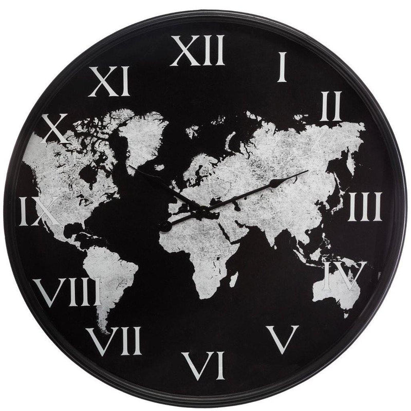 Zegar ścienny z mapą świata, Ø 57 cm, kolor czarny