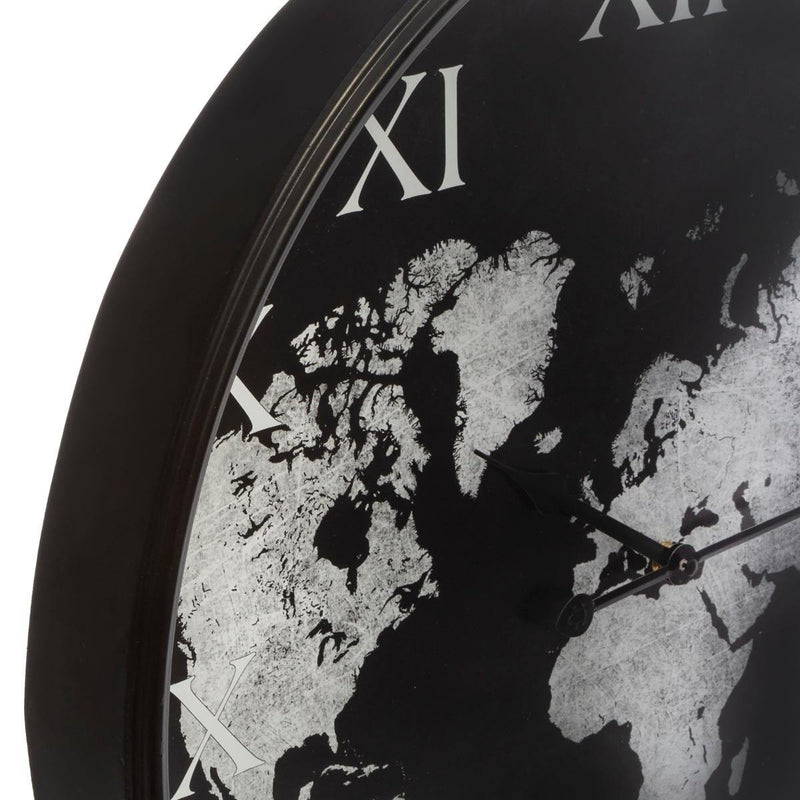 Zegar ścienny z mapą świata, Ø 57 cm, kolor czarny