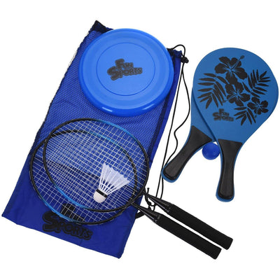 Zestaw plażowy do gry w badmintona + frisbee, 3 w 1, niebieski