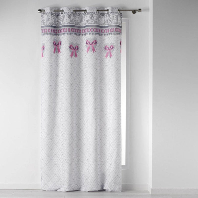 Zasłona okienna MADEMOISELLE, 140 x 260 cm, biała z różowymi kokardami