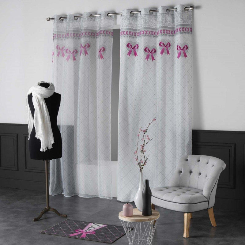 Zasłona okienna MADEMOISELLE, 140 x 260 cm, biała z różowymi kokardami