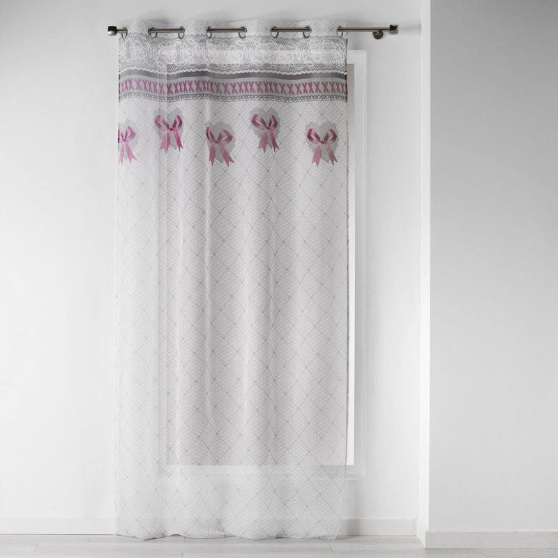 Firana okienna na przelotkach MADEMOISELLE, 140 x 240 cm, biała z różowymi kokardami
