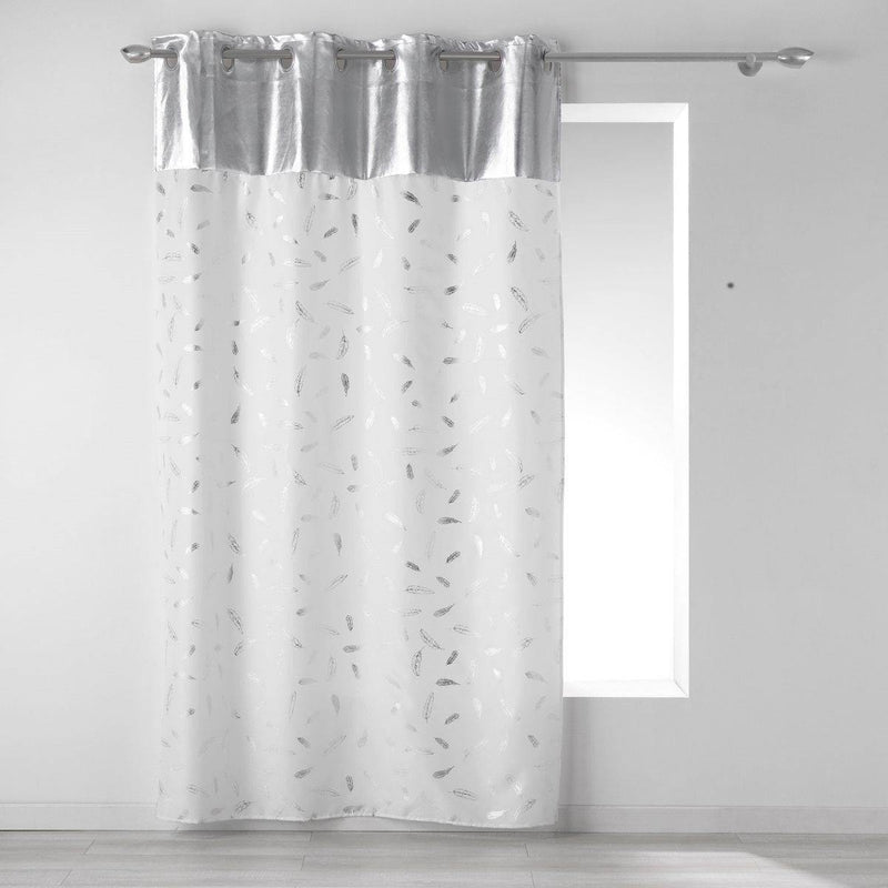 Zasłona okienna BELENE, 140 x 260 cm, biała w srebrne piórka