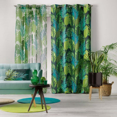 Zasłona okienna VIANE GREEN, 140 x 260 cm, zielona z motywem liści palmy