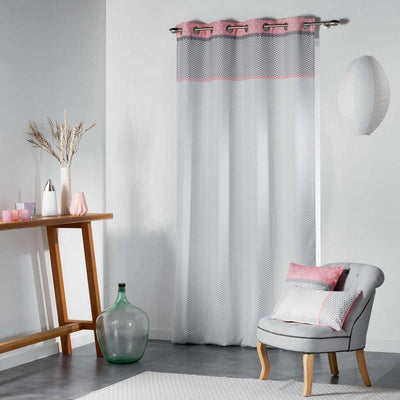 Zasłona okienna MATIK, 140 x 260 cm, biała z różowym dekorem