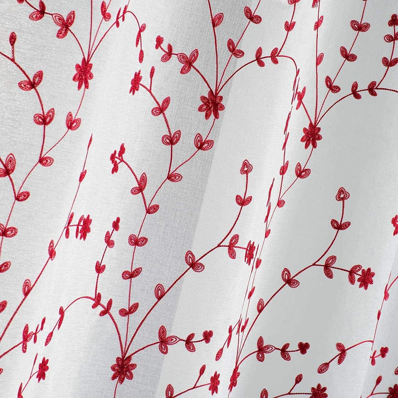 Firana okienna na przelotkach PETIT FLEUR, 140 x 240 cm, kolor biało-czerwony