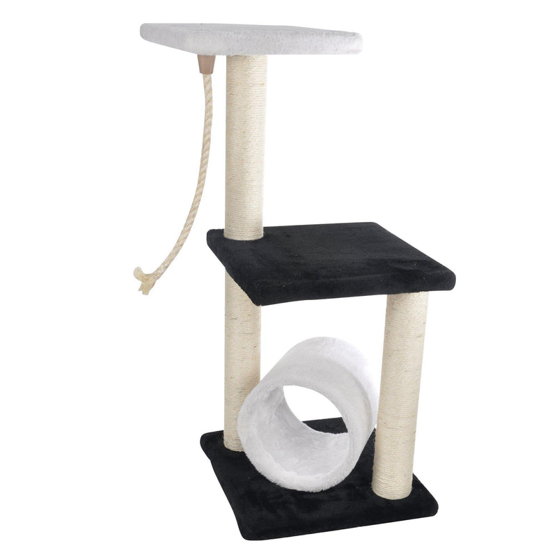 Drapak dla kota z platformą i tunelem, 85 cm, kolor czarno-biały