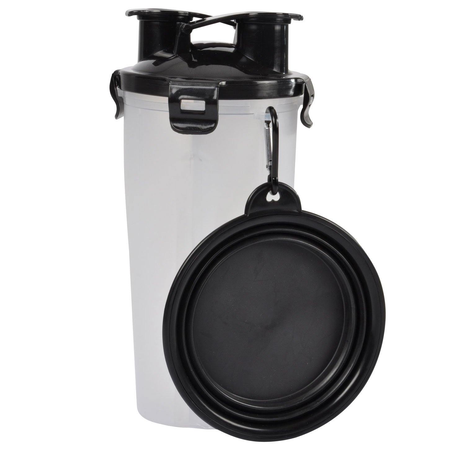 Zestaw podróżny dla psa i kota, butelka na wodę i karmę + składana miska