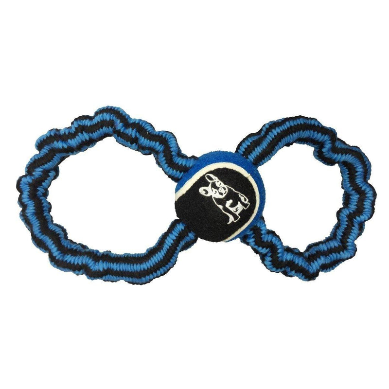 Sznur z piłką dla psa, 12 cm, czarno-niebieski
