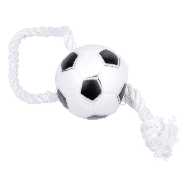 Zabawka dla psa ze sznurkiem PIŁKA FOOTBALL, piszcząca, 26 cm, biała