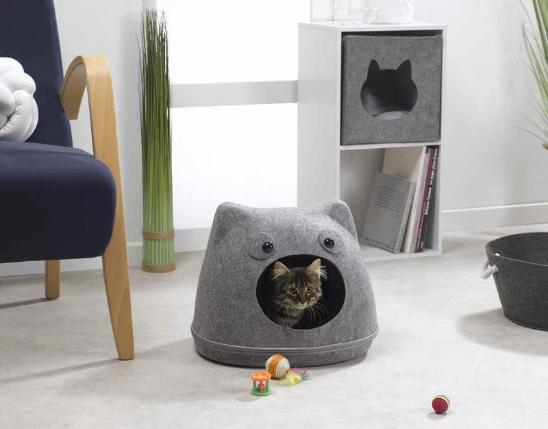 Domek dla kota z poduszką i zamkiem FEUTRINE, 41 x 36 x 33 cm, ciemnoszary