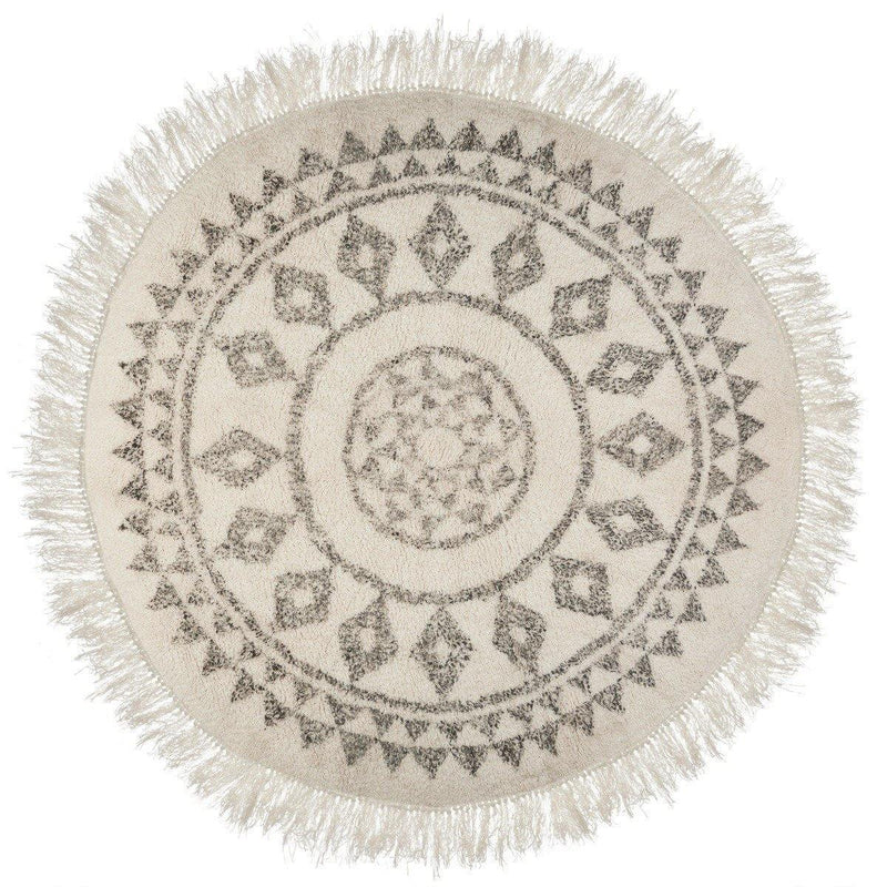 Okrągły dywan w etniczne wzory z frędzlami, bawełna, Ø 120 cm