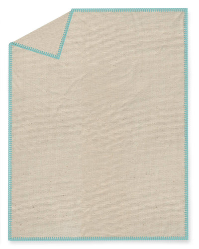 Narzuta na łóżko GYPSET, bawełna, 220 x 240 cm, beżowa z błękitnym obszyciem 