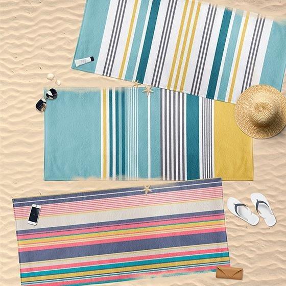 Ręcznik plażowy w paski, 90 x 170 cm, bawełna, kolor morsko-żółty