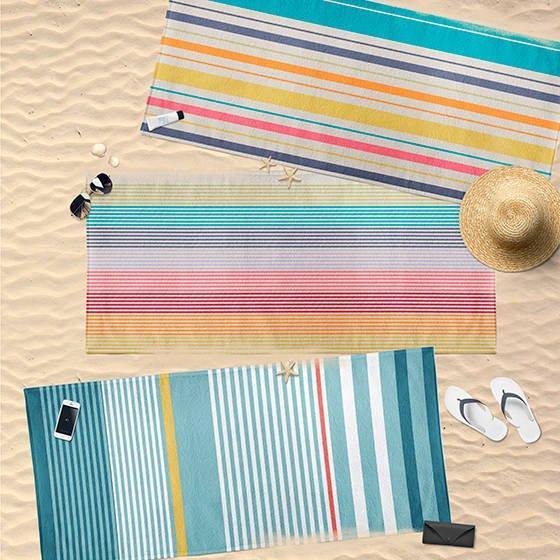 Ręcznik plażowy w paski, 90 x 170 cm, bawełna, kolor morsko-biały