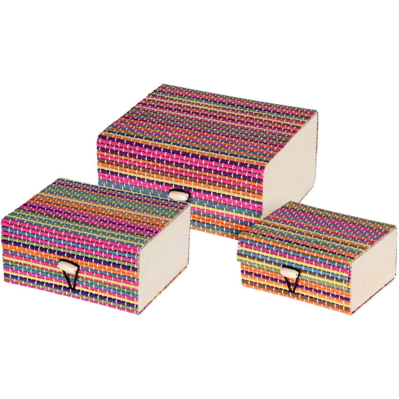 Zestaw 3 pudełek bambusowych z pokrywką, multicolor