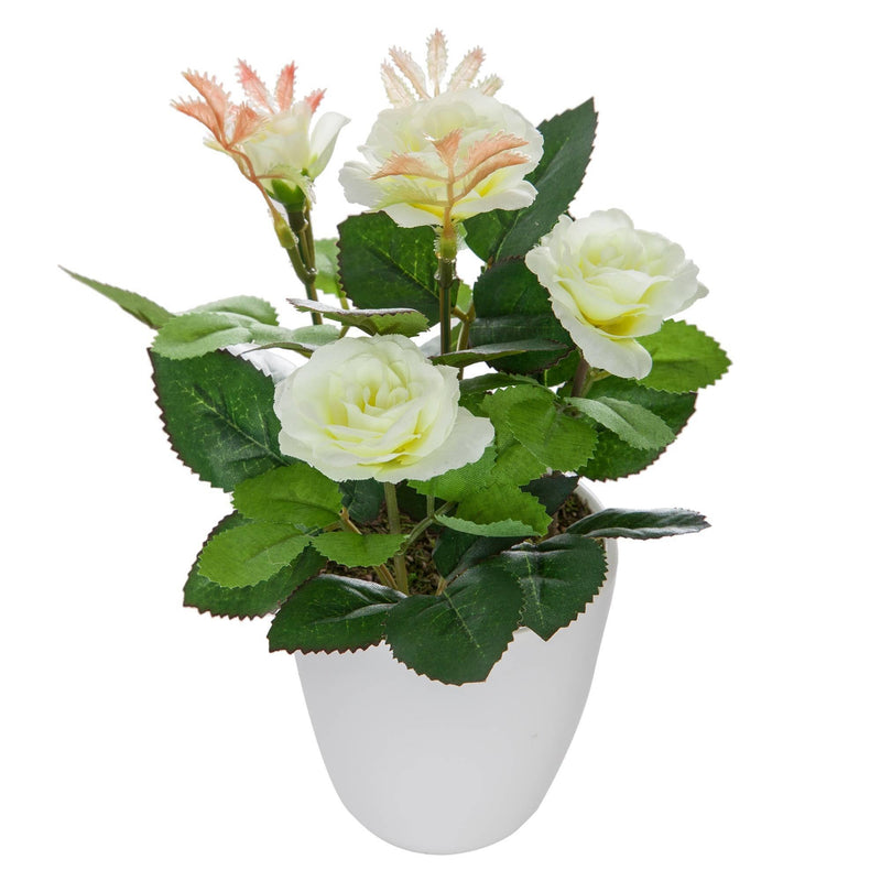 Sztuczny kwiat MINI RÓŻA, 18 cm, biała doniczka