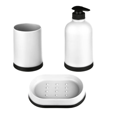 Zestaw akcesoriów łazienkowych, biało-czarny, 3 sztuki