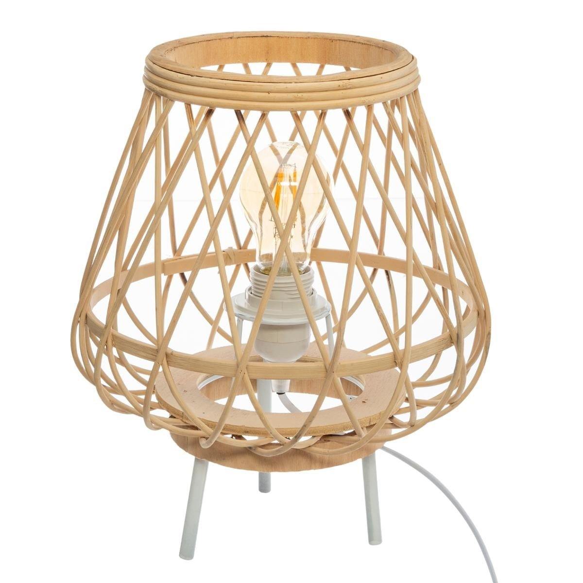 Lampa stołowa z ażurowym kloszem, bambusowa, 31 cm