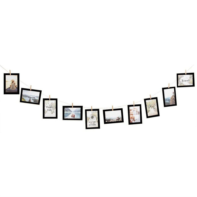 Ramki na zdjęcia 10x15cm, sznur z klamerkami, kolor czarny