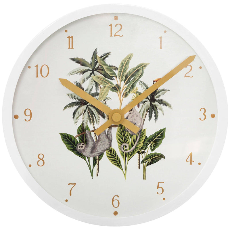 Zegar ścienny TROPIC, biały z motywem roślinnym, Ø 22 cm