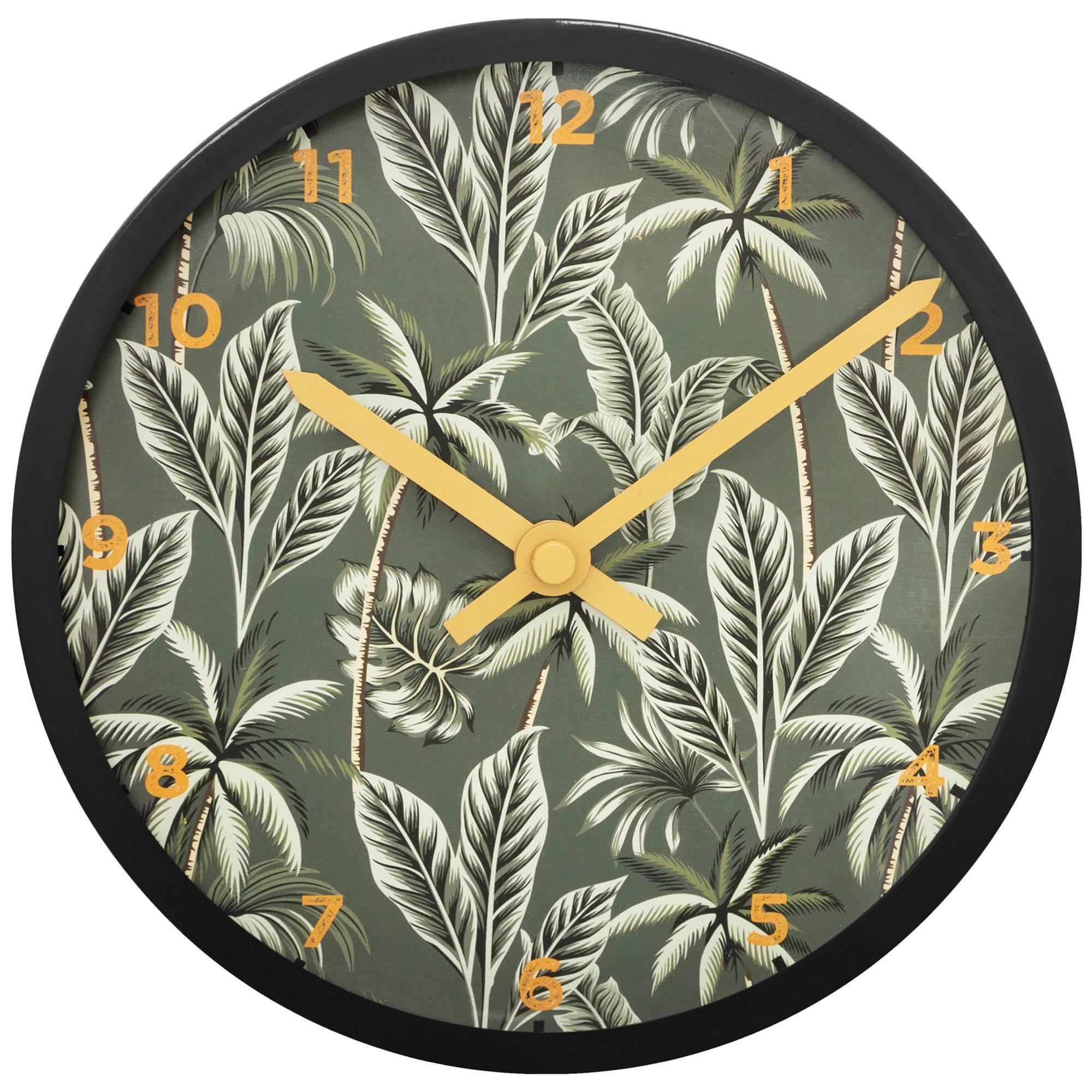 Zegar ścienny TROPIC, z zielonym motywem roślinnym, Ø 22 cm