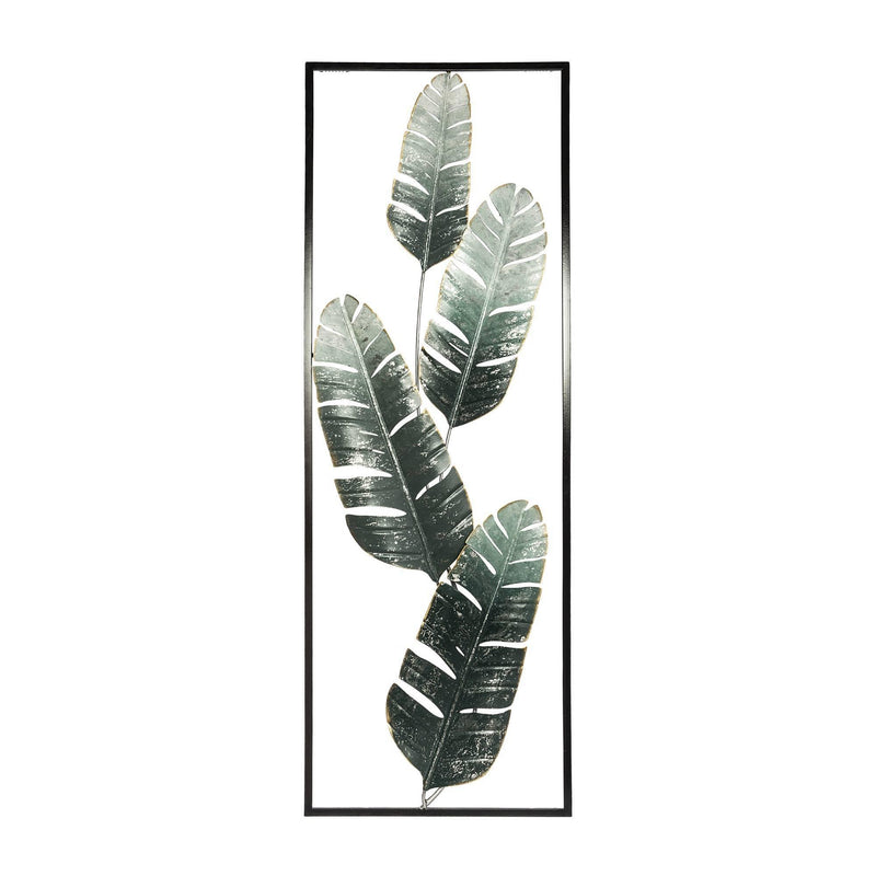 Dekoracja ścienna z metalu, motyw liści bananowca, 31 x 89 cm