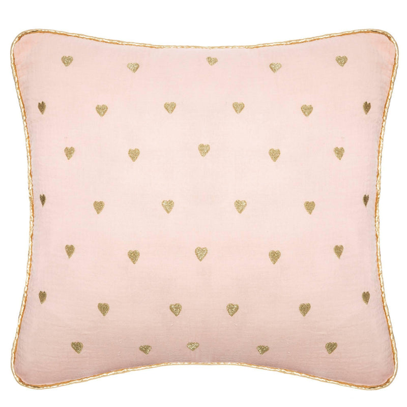 Poduszka dla dziewczynki, różowa w złote serduszka, 39 x 39 cm
