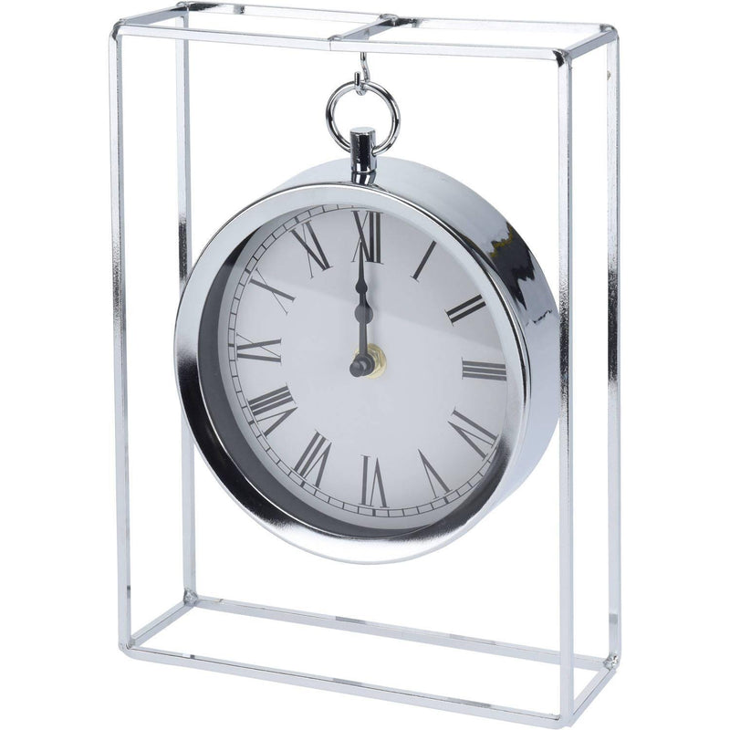 Zegar stołowy na metalowym stojaku, 25 cm, srebrny
