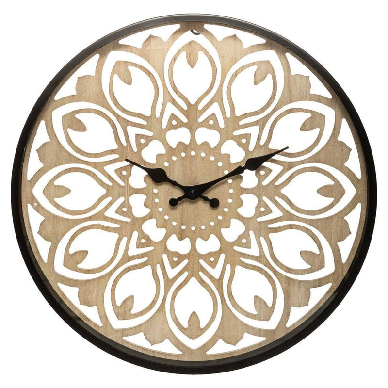 Zegar ścienny drewniany z rzeźbioną tarczą, Ø 40 cm