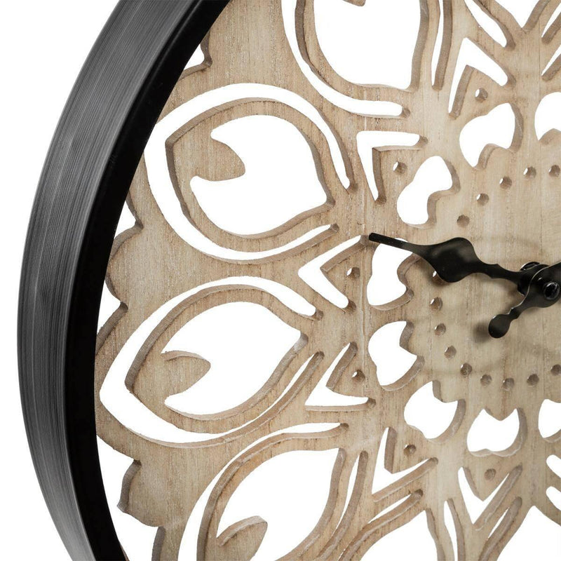 Zegar ścienny drewniany z rzeźbioną tarczą, Ø 40 cm