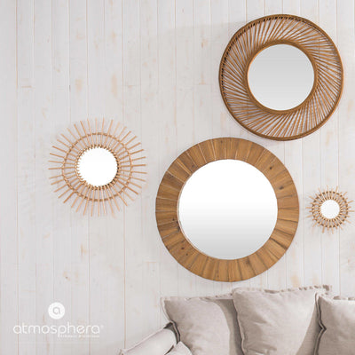 Okrągłe lustro w ramie z bambusa, Ø 72 cm