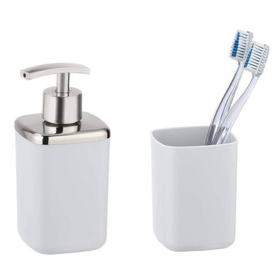 Zestaw: Dozownik do mydła + pojemnik na szczoteczki do zębów BARCELONA, biały, WENKO