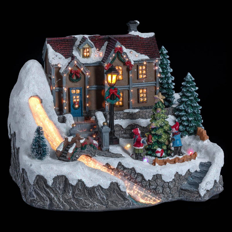 Ruchoma scenka świąteczna z domkiem, oświetlenie LED