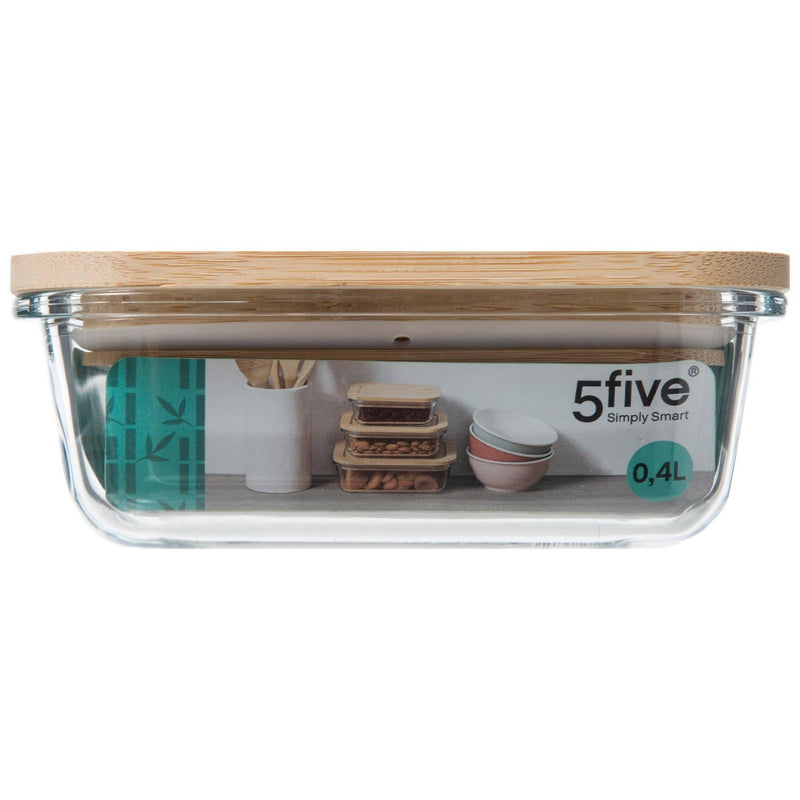Szklany pojemnik na żywność, pokrywka z bambusa, 380 ml