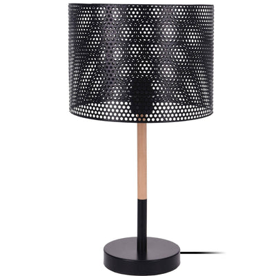 Lampa stołowa z ażurowym kloszem, metal, czarna