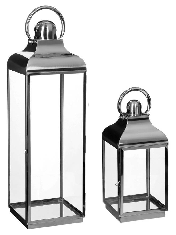 OUTLET Lampion dekoracyjny szklany INOX, 2 sztuki w komplecie