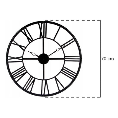 OUTLET Czarny zegar na ścianę 70 cm, metalowy