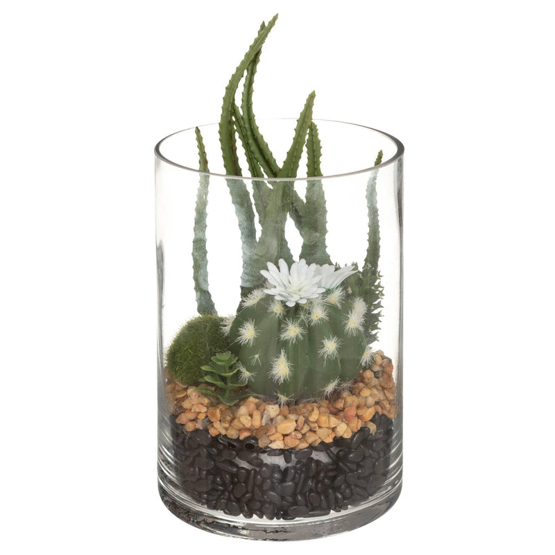 Sztuczna roślina kaktus, dekoracja w szkle, biały kwiat