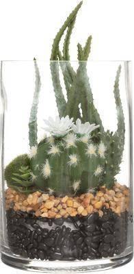 Sztuczna roślina kaktus, dekoracja w szkle, biały kwiat