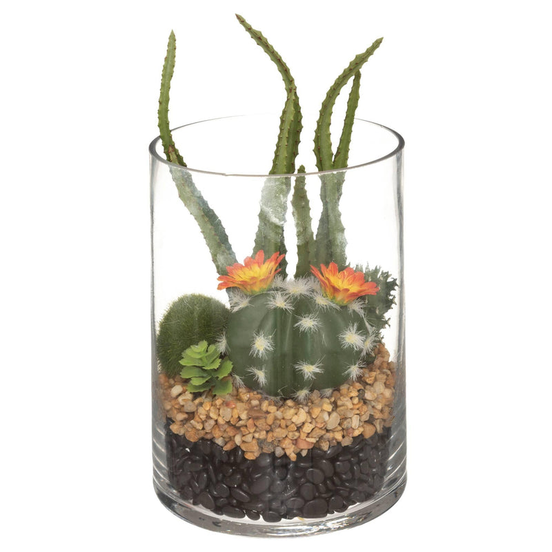 Sztuczne rośliny kaktusy, dekoracja w szkle