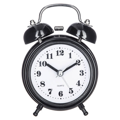 Zegar stołowy w kształcie budzika, Ø 8,5 cm, czarny