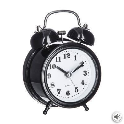 Zegar stołowy w kształcie budzika, Ø 8,5 cm, czarny