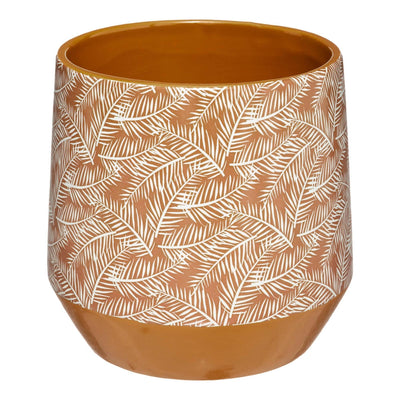 Doniczka ceramiczna, Ø 14 cm, ochra z motywem piór