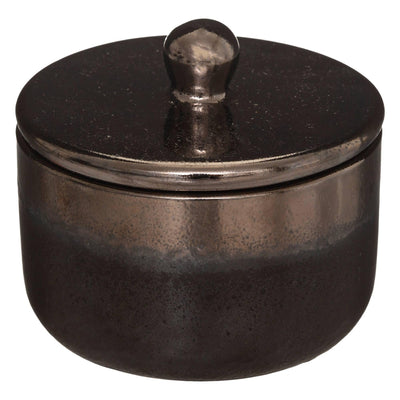 Pojemnik ceramiczny z pokrywką FLOWER, Ø 12 cm, czarny