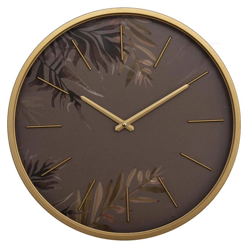 Zegar ścienny w złotej ramie, Ø 39 cm, motyw liści
