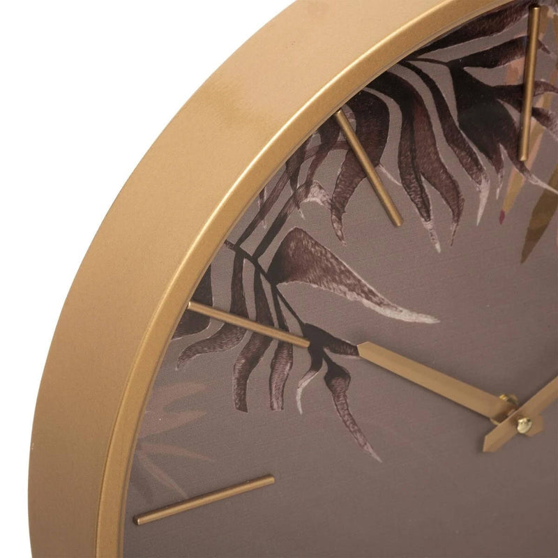 Zegar ścienny w złotej ramie, Ø 39 cm, motyw liści