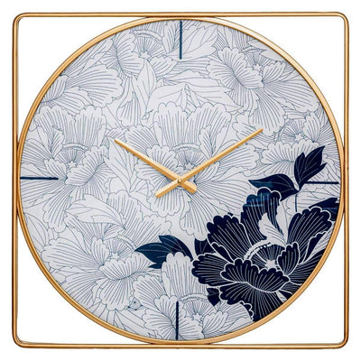 Zegar ścienny CHRISTIE, Ø 58 cm, z niebieskimi kwiatami