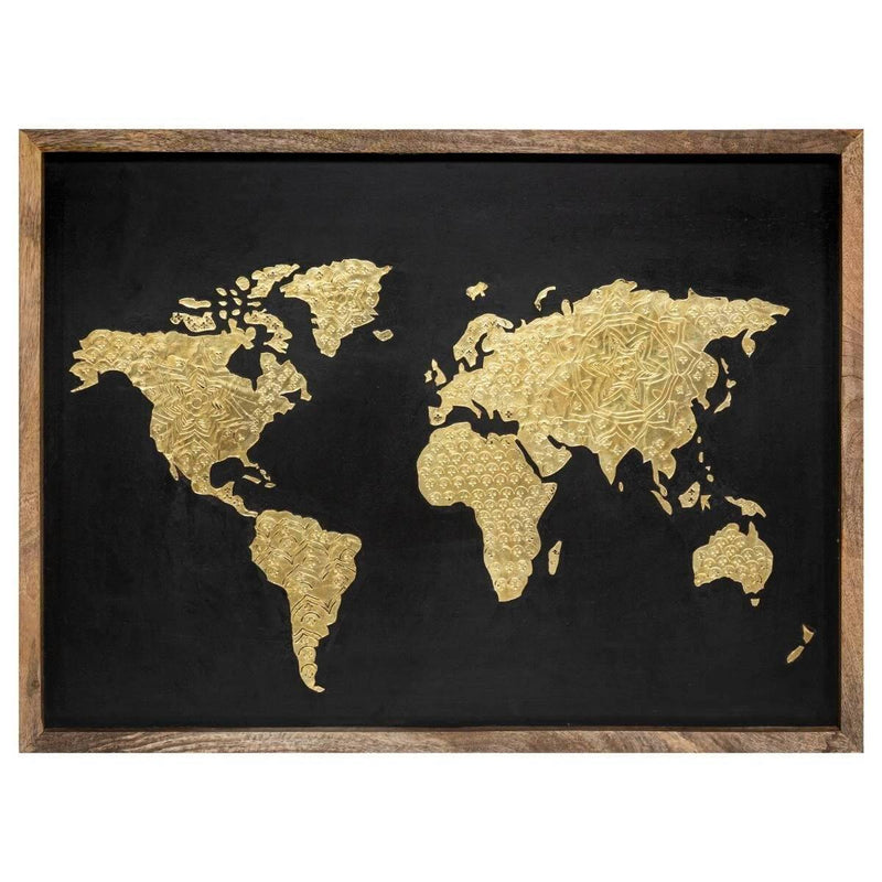 Dekoracja ścienna z mapą świata, 78 x 58 cm, drewaniana rama